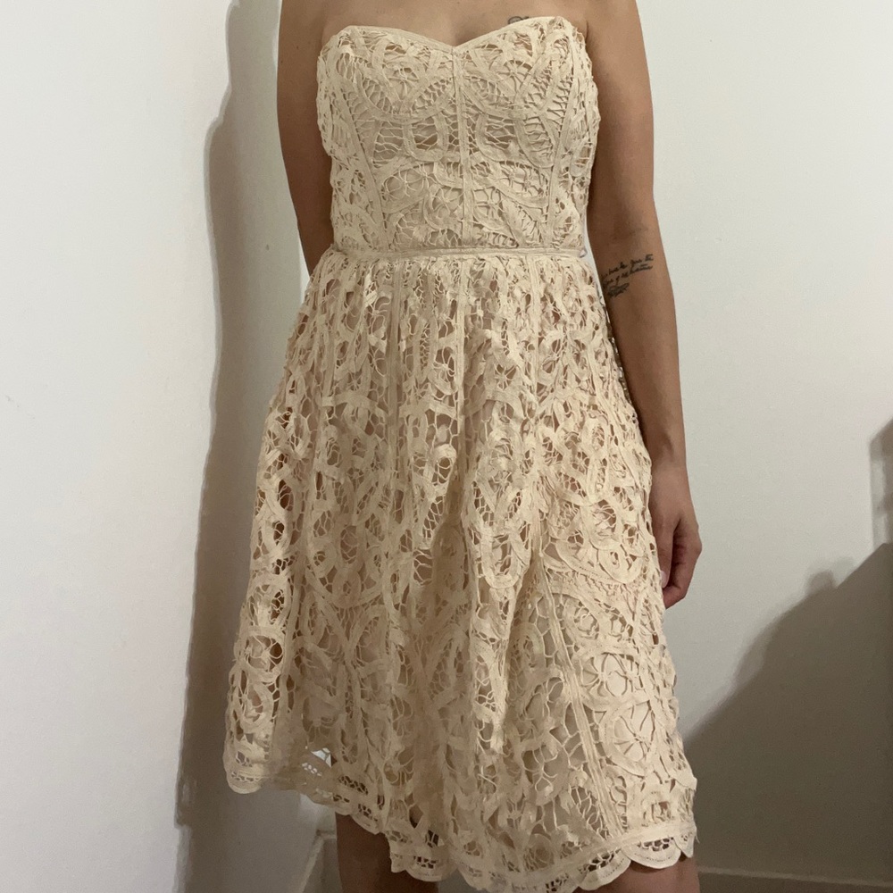Betsey Johnson Cream Lace Strapless Dress